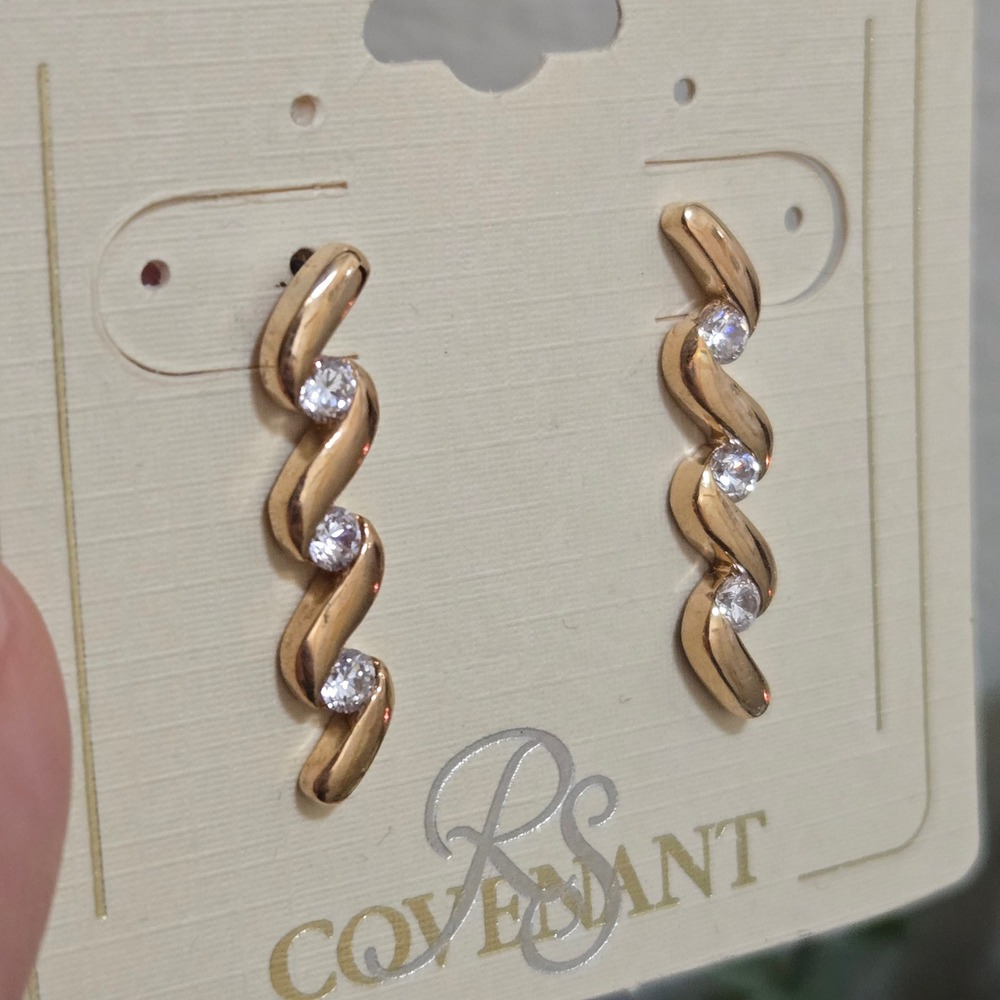Vintage Covenant Earrings Gold color Cubic Zirconia Fashion jewelry 80s style